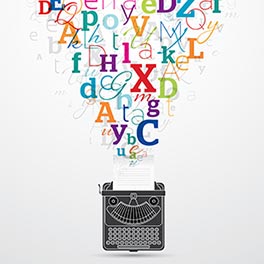 Vividly Colorful Text Flowing from Typewriter